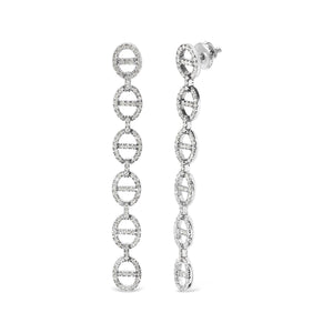 Sterling Silver 1.0 Cttw Diamond Oval Design Dangle Earrings-1