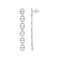 Sterling Silver 1.0 Cttw Diamond Oval Design Dangle Earrings