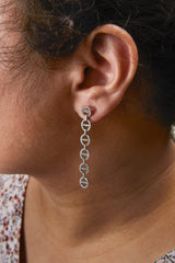 Sterling Silver 1.0 Cttw Diamond Oval Design Dangle Earrings-2 thumbnail 3