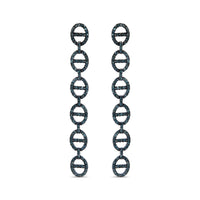 Sterling Silver 1.0 Cttw Blue Diamond Linked Circle Drop Earrings