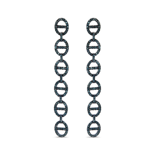 Sterling Silver 1.0 Cttw Blue Diamond Linked Circle Drop Earrings