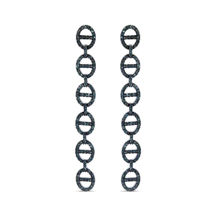 Sterling Silver 1.0 Cttw Blue Diamond Linked Circle Drop Earrings
