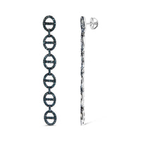 Sterling Silver 1.0 Cttw Blue Diamond Linked Circle Drop Earrings