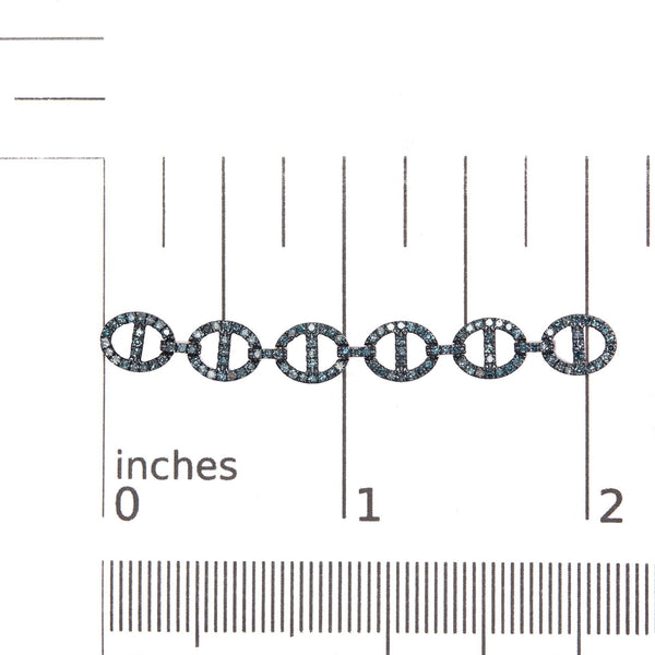 Sterling Silver 1.0 Cttw Blue Diamond Linked Circle Drop Earrings