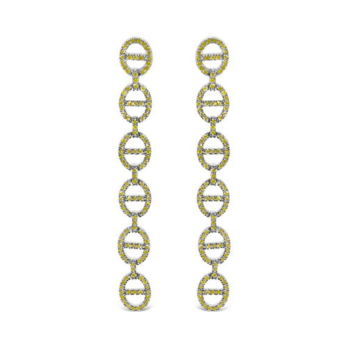 Sterling Silver 1.0 Cttw Yellow Diamond Linked Circle Drop Earrings