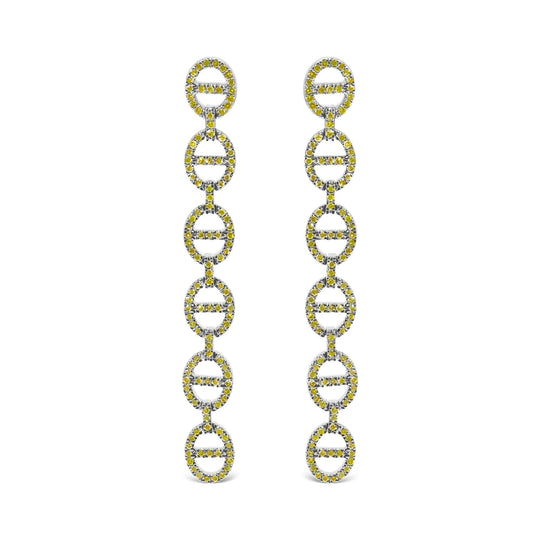 Sterling Silver 1.0 Cttw Yellow Diamond Linked Circle Drop Earrings-0