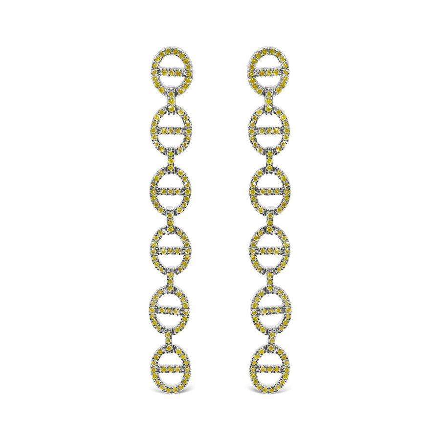 Sterling Silver 1.0 Cttw Yellow Diamond Linked Circle Drop Earrings