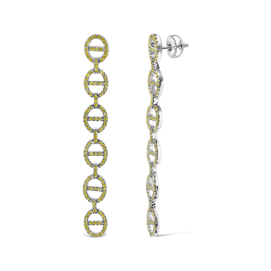 Sterling Silver 1.0 Cttw Yellow Diamond Linked Circle Drop Earrings