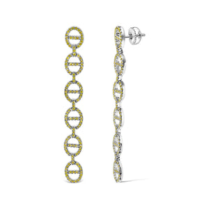Sterling Silver 1.0 Cttw Yellow Diamond Linked Circle Drop Earrings-1