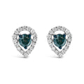 Sterling Silver 1/2 Cttw Blue and White Diamond Pear Shape Halo Stud Earrings-0