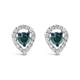 Sterling Silver 1/2 Cttw Blue and White Diamond Pear Shape Halo Stud Earrings-0 thumbnail 1