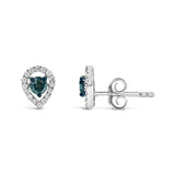 Sterling Silver 1/2 Cttw Blue and White Diamond Pear Shape Halo Stud Earrings-3 thumbnail 4