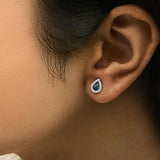 Sterling Silver 1/2 Cttw Blue and White Diamond Pear Shape Halo Stud Earrings-2 thumbnail 3