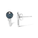 Sterling Silver 1/6 Cttw Blue Diamond Key Motif Stud Earrings-3 thumbnail 4