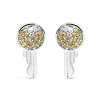 925 Sterling Silver 1/6ct TDW  Yellow Treated  Diamond Charm Earrings