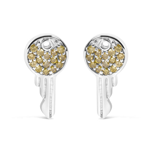 925 Sterling Silver 1/6ct TDW  Yellow Treated  Diamond Charm Earrings
