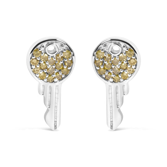 925 Sterling Silver 1/6ct TDW  Yellow Treated  Diamond Charm Earrings-0
