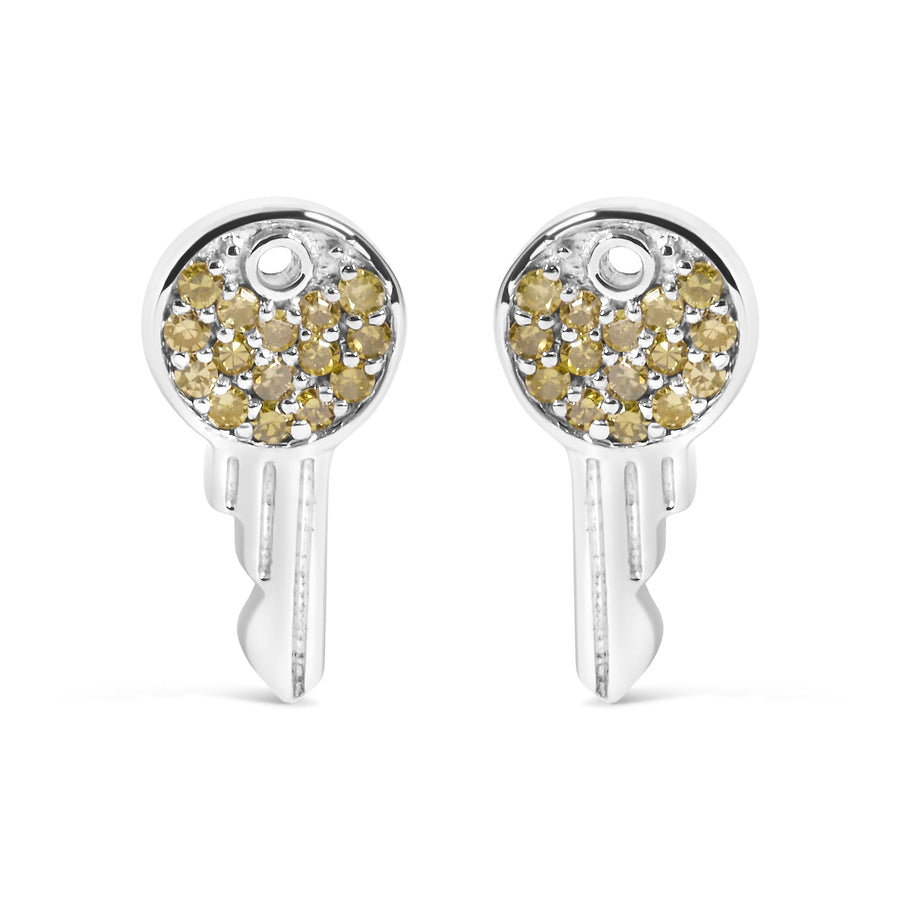 925 Sterling Silver 1/6ct TDW  Yellow Treated  Diamond Charm Earrings