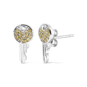 925 Sterling Silver 1/6ct TDW  Yellow Treated  Diamond Charm Earrings-1