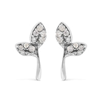 925 Sterling Silver 1/16ct TDW Diamond Leaf Earrings