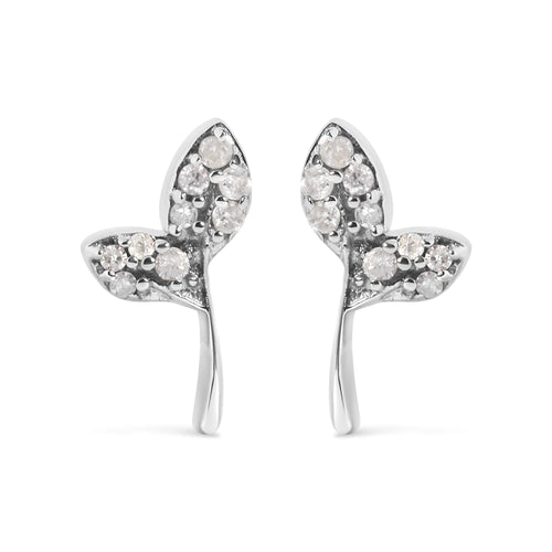 925 Sterling Silver 1/16ct TDW Diamond Leaf Earrings