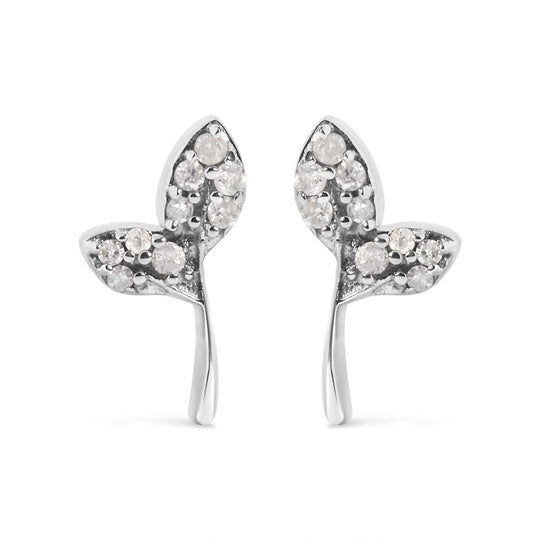 925 Sterling Silver 1/16ct TDW Diamond Leaf Earrings-0