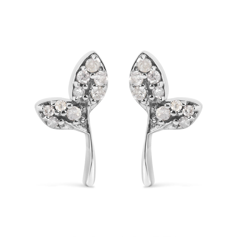 925 Sterling Silver 1/16ct TDW Diamond Leaf Earrings