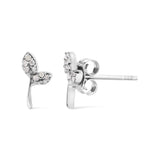 925 Sterling Silver 1/16ct TDW Diamond Leaf Earrings-1 thumbnail 2