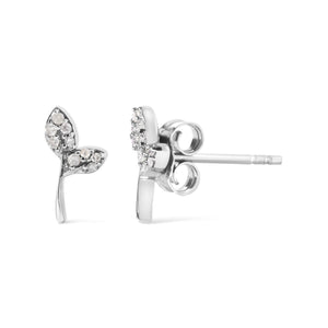 925 Sterling Silver 1/16ct TDW Diamond Leaf Earrings-1