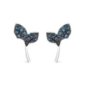 925 sterling silver leaf stud earrings with blue treated diamond accent stones