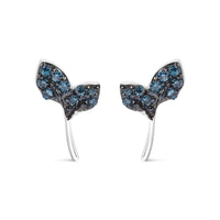 Sterling Silver Blue Treated Diamond Accent Leaf Stud Earrings