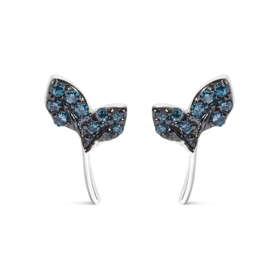 Sterling Silver Blue Treated Diamond Accent Leaf Stud Earrings