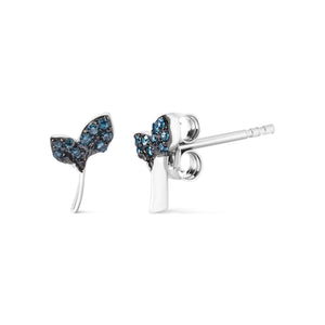 Sterling Silver Blue Treated Diamond Accent Leaf Stud Earrings-1
