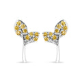 925 sterling silver leaf earrings with yellow treated round diamond stones