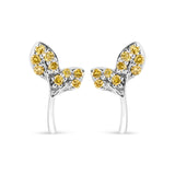 925 Sterling Silver 1/16ct TDW  Yellow Treated Diamond Leaf Earrings-0 thumbnail 1