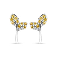 925 Sterling Silver 1/16ct TDW  Yellow Treated Diamond Leaf Earrings