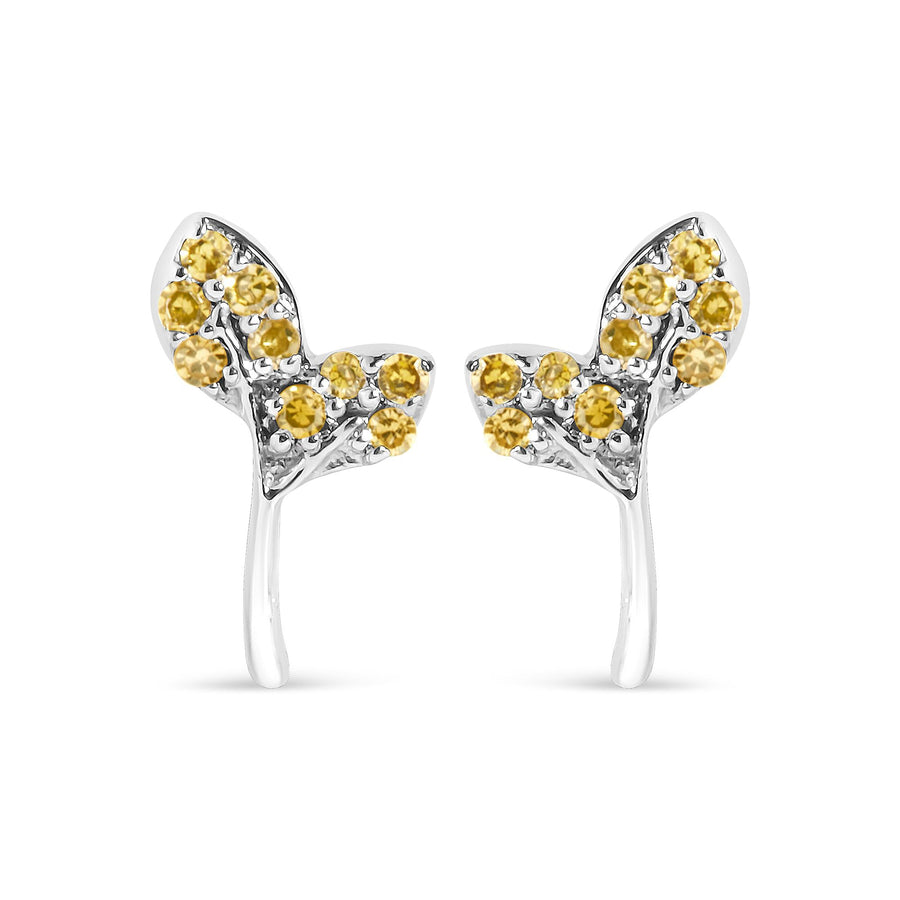 925 Sterling Silver 1/16ct TDW  Yellow Treated Diamond Leaf Earrings