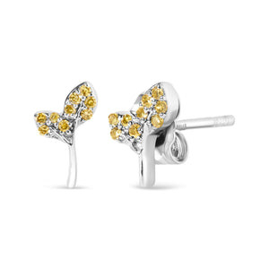 925 Sterling Silver 1/16ct TDW  Yellow Treated Diamond Leaf Earrings-1
