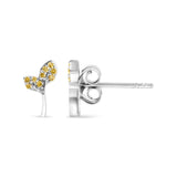 925 Sterling Silver 1/16ct TDW  Yellow Treated Diamond Leaf Earrings-3 thumbnail 4