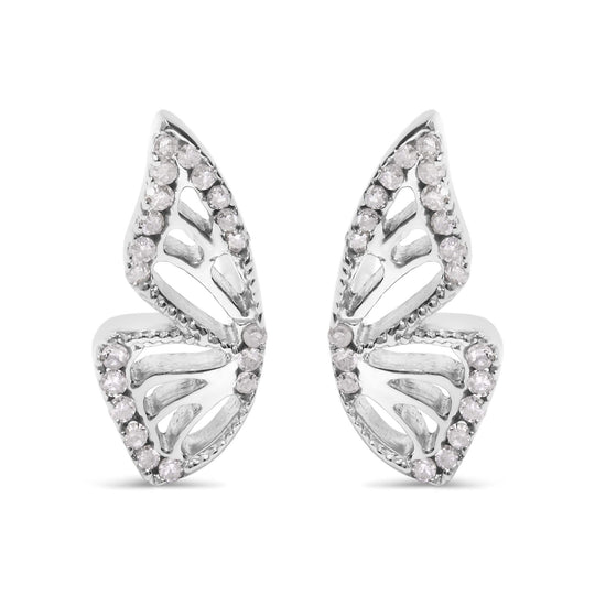 .925 Sterling Silver 1/6ct TDW Diamond Butterfly Earrings-0