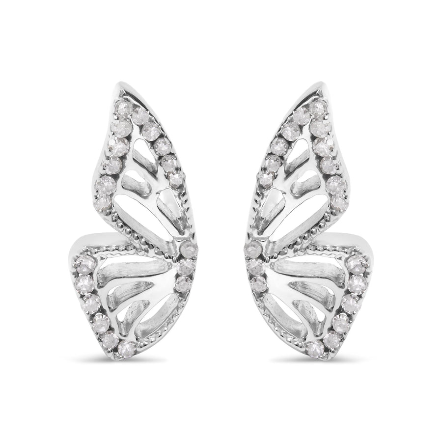 .925 Sterling Silver 1/6ct TDW Diamond Butterfly Earrings