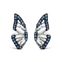 Sterling Silver 1/6 Cttw Blue Treated Diamond Butterfly Stud Earrings