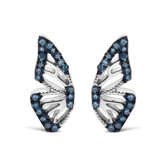 Sterling Silver 1/6 Cttw Blue Treated Diamond Butterfly Stud Earrings-0