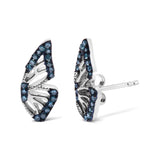Sterling Silver 1/6 Cttw Blue Treated Diamond Butterfly Stud Earrings-1 thumbnail 2