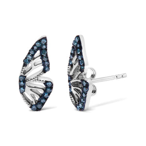 Sterling Silver 1/6 Cttw Blue Treated Diamond Butterfly Stud Earrings-1