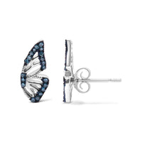 Sterling Silver 1/6 Cttw Blue Treated Diamond Butterfly Stud Earrings