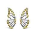 925 sterling silver butterfly earrings with yellow round diamond stones