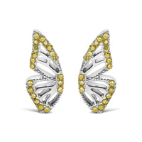 925 Sterling Silver 1/6ct TDW  Yellow Treated Diamond Butterfly Earrings