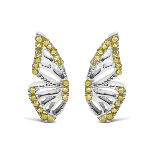 925 Sterling Silver 1/6ct TDW  Yellow Treated Diamond Butterfly Earrings