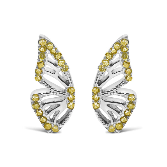 925 Sterling Silver 1/6ct TDW  Yellow Treated Diamond Butterfly Earrings-0